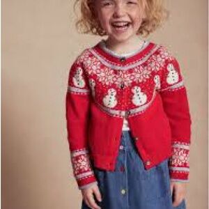 NWOT Mini Boden Red Snowman Cardigan